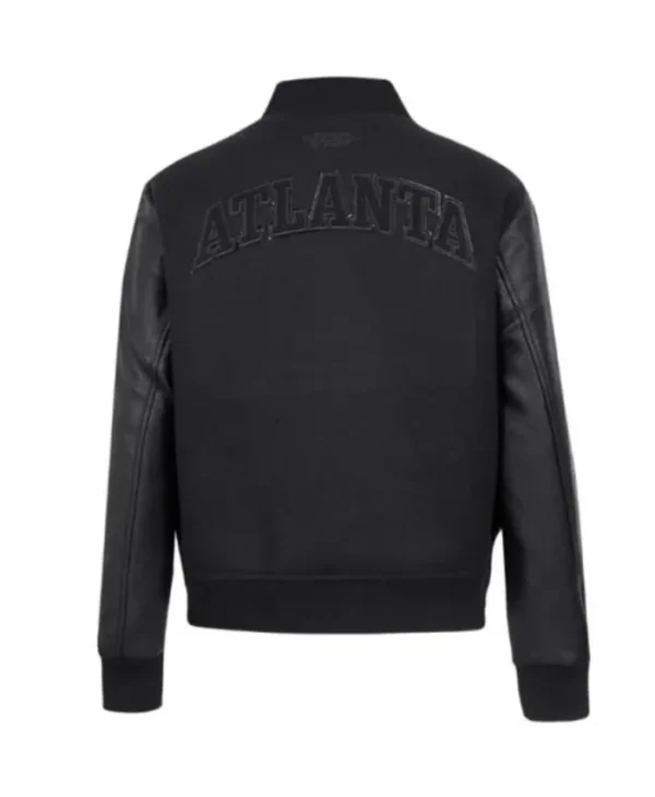 Atlanta Hawks Triple Black Full-Zip Wool and Leather Varsity Jacket