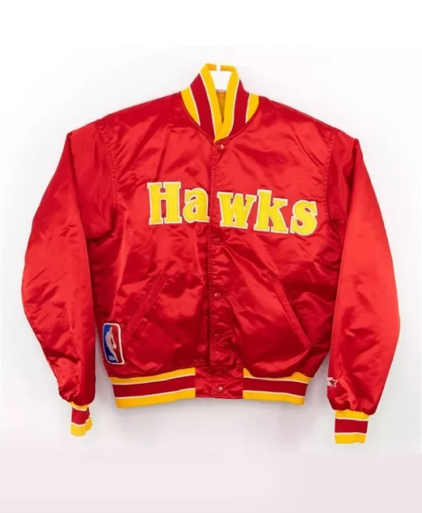 Vintage Atlanta Hawks Bomber Full-Snap Satin Red Jacket