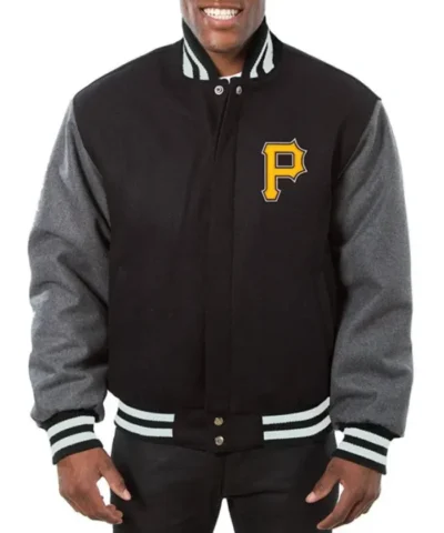 Pittsburgh Pirates Varsity Baseball Full-Snap Wool Black and Grey Jacket