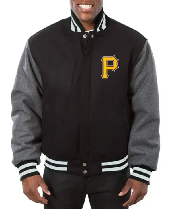 Pittsburgh Pirates Varsity Baseball Full-Snap Wool Black and Grey Jacket
