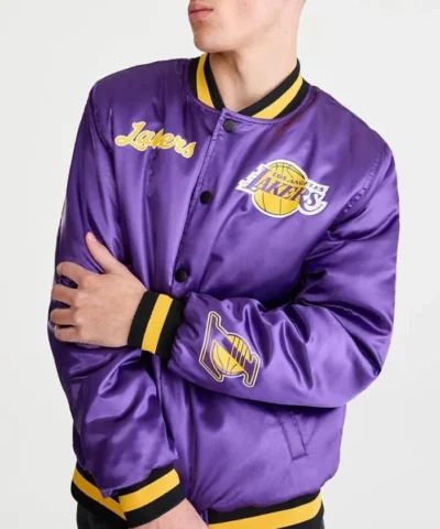 Los Angeles Lakers Basketball Varsity Full-Snap Satin Jacket