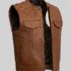 Biker Brown Quilted Leather Vest For Men