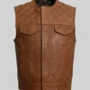 Biker Brown Quilted Leather Vest For Mens