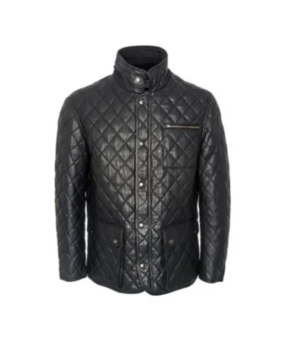 Men’s Black Cafe Racer Quilted Leather Jacket