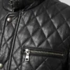 Biker Luxe Quilted Black Leather Jacket for Men Close up