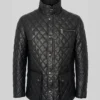Biker Luxe Quilted Black Leather Jacket for Men Front