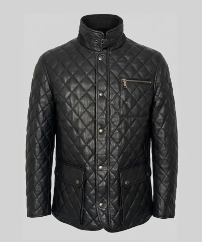 Biker Luxe Quilted Black Leather Jacket for Men Front