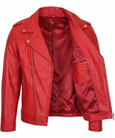 Biker Red Leather Jacket For Men