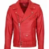 Biker Red Leather Jacket For Mens