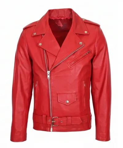 Biker Red Leather Jacket For Mens