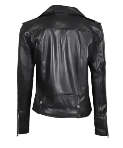 Black Asymmetrical Leather Biker Jacket For Women