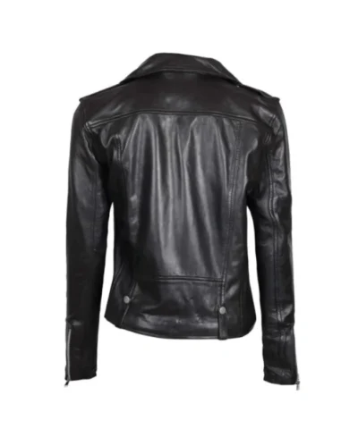 Womens Asymmetrical Black Leather Biker Jacket