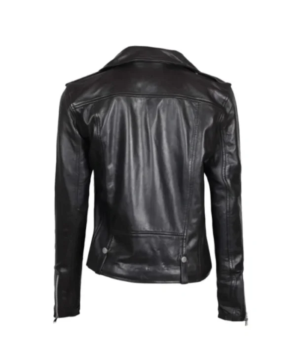Womens Asymmetrical Black Leather Biker Jacket