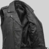 Black Asymmetrical Zipper Biker Leather Vest For Men