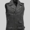 Black Asymmetrical Zipper Biker Leather Vest For Mens