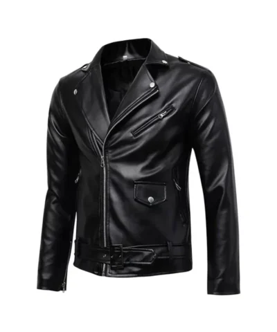 Mens Buston Black Shining Leather Biker Jacket