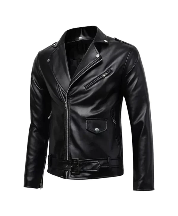 Mens Buston Black Shining Leather Biker Jacket