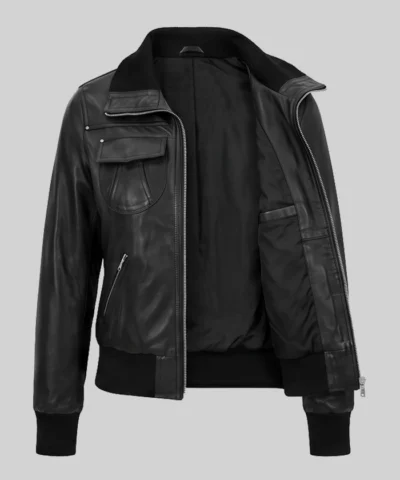Black Bomber Leather Jacket Womens