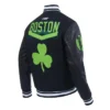 Black Boston Celtics 202425 City Edition Chenille Varsity WoolLeather Jacket