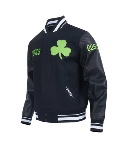 Black Boston Celtics 2024/25 City Edition Chenille Varsity Wool/Leather Jacket