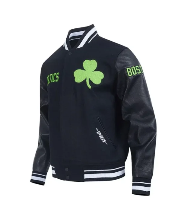 Black Boston Celtics 2024/25 City Edition Chenille Varsity Wool/Leather Jacket