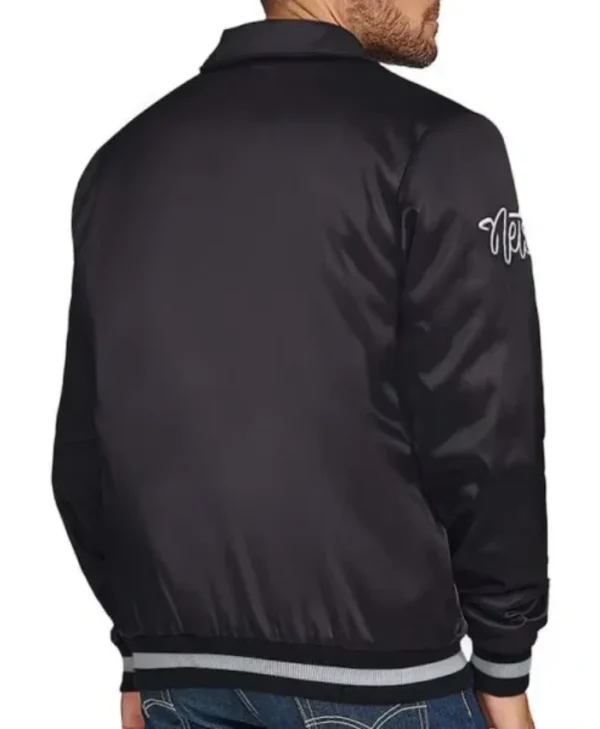 Brooklyn Nets Stitch Applique Black Satin Jacket