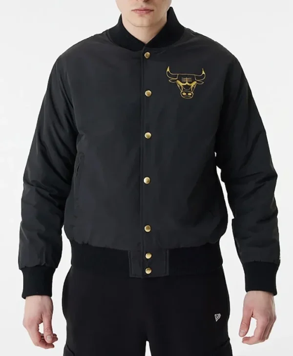 Chicago Bulls Team Script Full-Snap Bomber Black Jacket