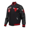 Black Chicago Bulls Turn It Up Classic Rib Varsity WoolLeather Jacket