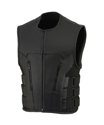 Black Men’s Cowhide Leather Biker Vest
