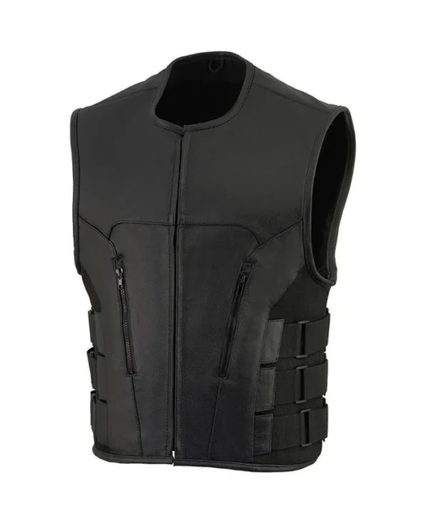 Black Men’s Cowhide Leather Biker Vest