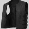 Black Cowhide Leather Biker Vest Men