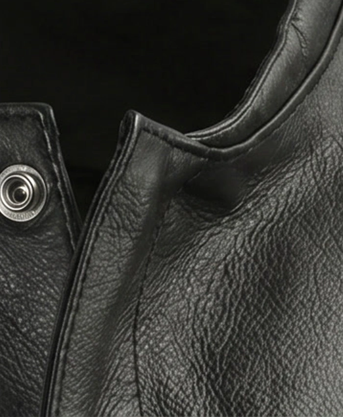 Black Flap Pocket Leather Biker Vest For Men