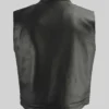 Black Flap Pocket Leather Biker Vest For Mens