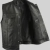 Black Flap Pocket Leather Biker Vest Men