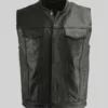 Black Flap Pocket Leather Biker Vest Mens