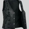 Black Lace Work Design Leather Vest For Women