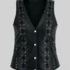 Black Lace Work Design Leather Vest For Womens