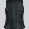 Black Lace Work Design Leather Vest Women