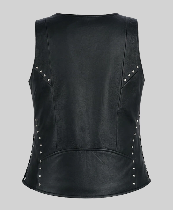 Black Lace Work Design Leather Vest Women