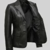 Black Leather Blazer For Womens