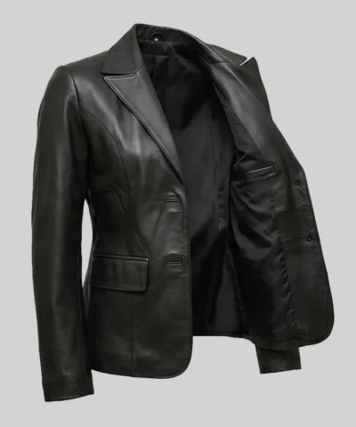 Black Leather Blazer For Womens