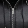 Black Leather Hooded Shearling Jacket For Womens Close Up Zip