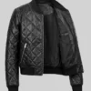 Black Leather Quilted Jacket For Women