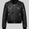 Black Leather Quilted Jacket For Womens