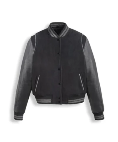 Buy Black Varsity Leather Bomber Jacket For Men’s