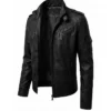 Black Men Quilted Biker Leather Jacket Slim Fit