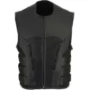 Shop Black Cowhide Leather Biker Vest For Mens