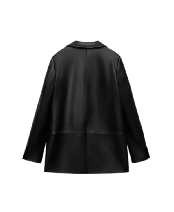 Women Black Oversized Leather Coat Blazer