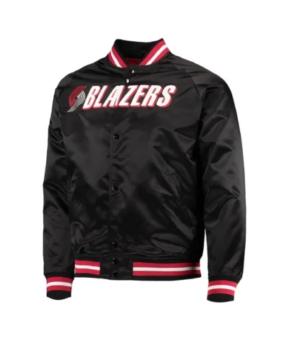 Shop Portland Trail Blazers Throwback Black Wordmark Satin Full-Snap Jacket