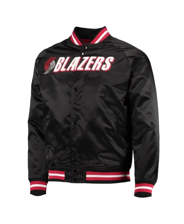 Shop Portland Trail Blazers Throwback Black Wordmark Satin Full-Snap Jacket